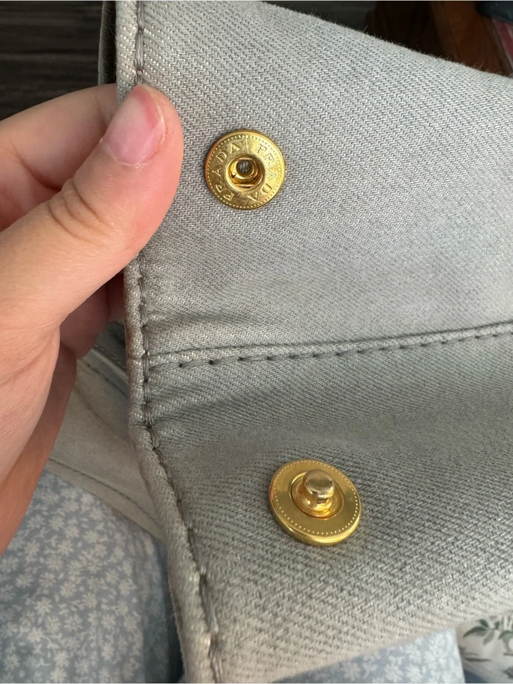 Prada Canvas Tote in Taupe Gray with White Logo